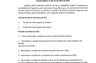 Assembleia de Freguesia de Olaia e Paço 24 de abril 2025 - 21:00 Horas
